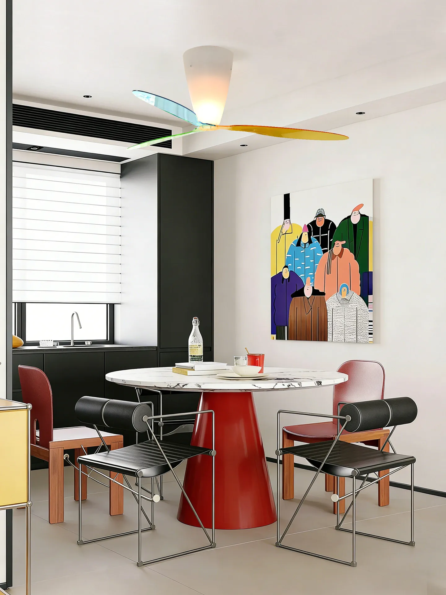 Modern design variable frequency ceiling fan light guest dining room children's room bedroom intelligent dimming chandelier
