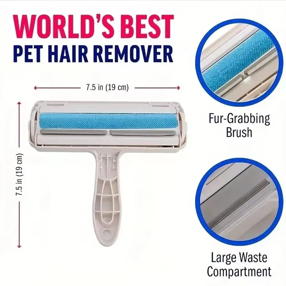 Pet Hair Roller Remover Lint Brush 2-Way Dog Cat Comb Tool Convenient Cleaning Dog Cat Fur Brush Base Home Sofa Clothe Cleaning