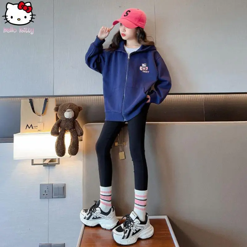 

Cartoon Girls Clothing Hello Kitty Hooded Sweatshirt Coat Anime Spring and Autumn Kawaii New Sanrio Children's Baseball Uniform