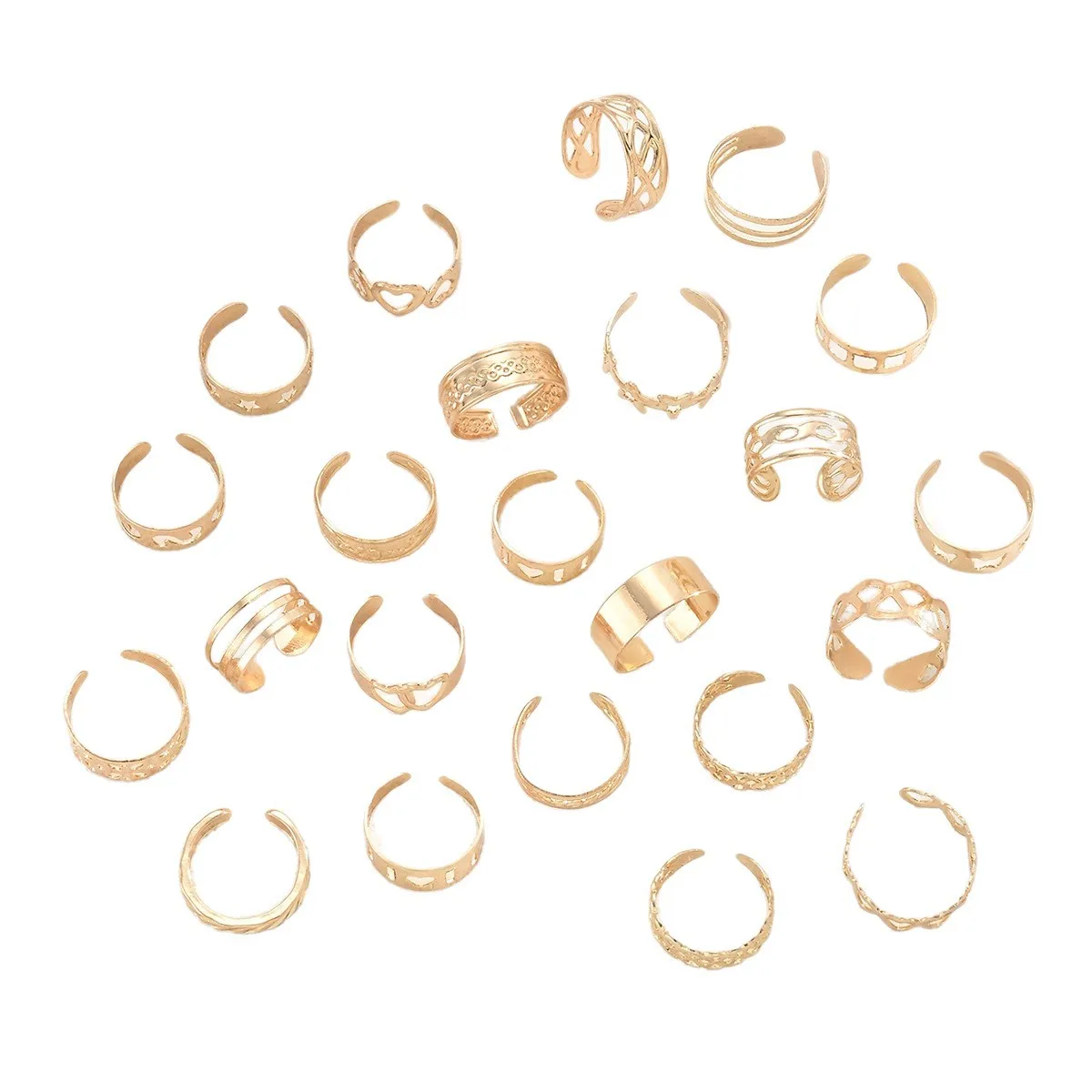 Women's Minimalist Hollow Heart Star Line Adjustable Toe Ring Set
