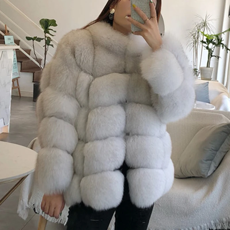 Women Faux Fur Coat Winter High Quality Fluffy Stand Collar Coat Thick Warm Faux Fur Jacket Khaki Fuzzy Overcoat