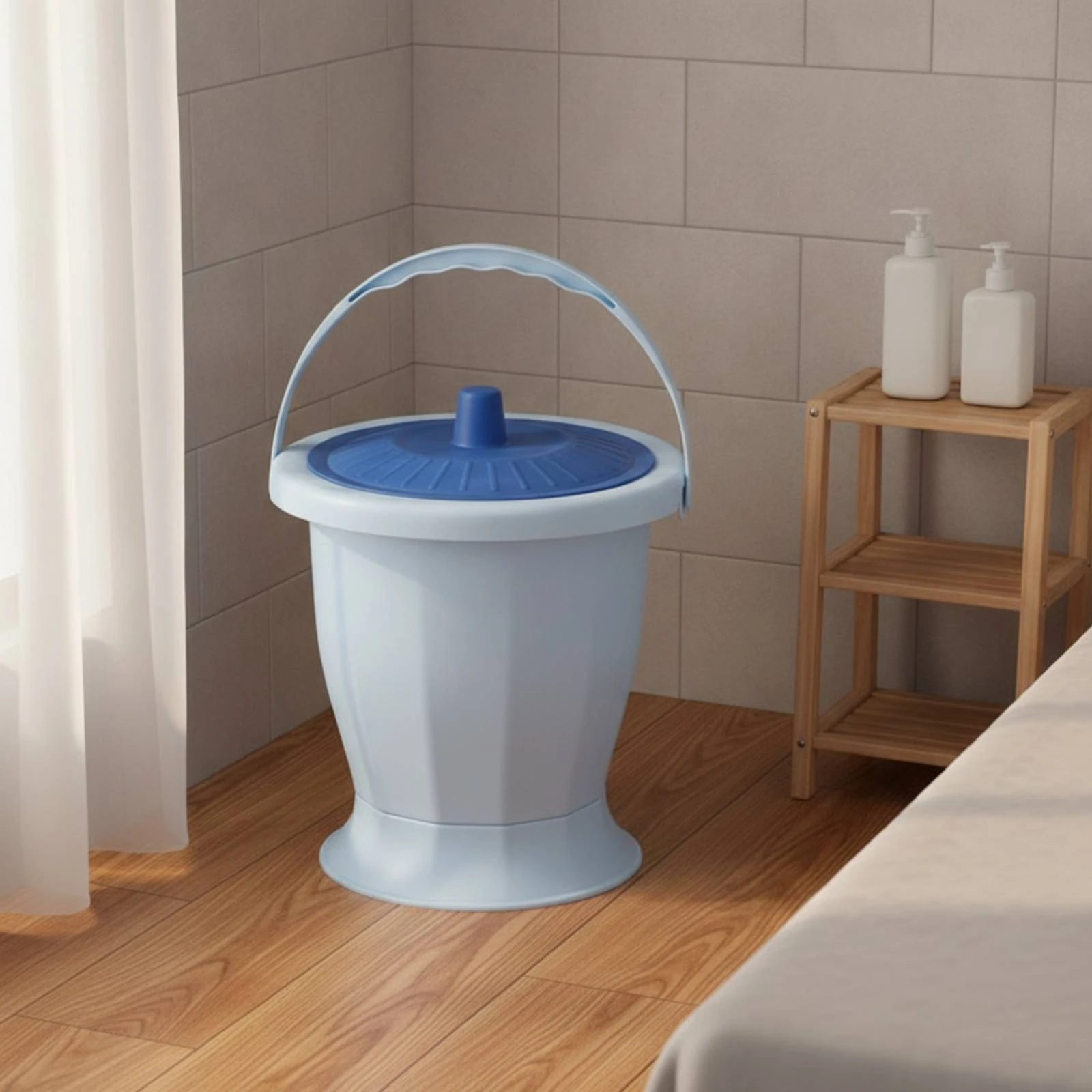 containerStyle Chamber Pot with Removable Inner Loop Compact Bedside Commode Container with Carrying Handle Potty Bag-Compatible