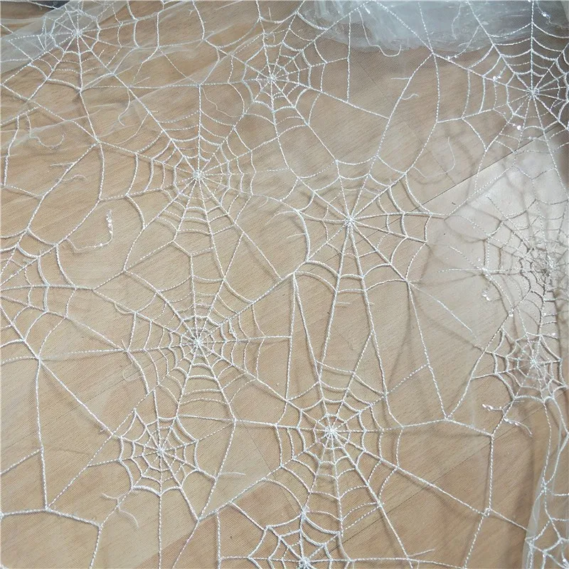 Black and -White  Spider Web Sequins Lace Fabric  Wedding Dress Children\'s Wear Stage Clothing DIY Cloth RS4026