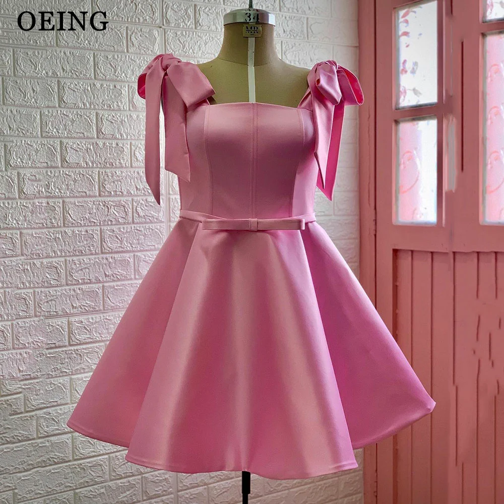 OEING Pink A LINE Prom Dress Elegant Mini Sweetheart Bow Straps Homecoming Dresses Special Occasion Gowns Vestidos De Festa