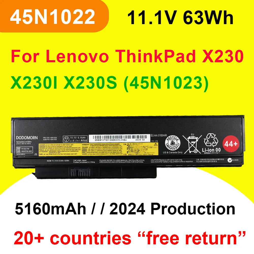 For Lenovo ThinkPad X230 X230I X230S Series 45N1020 45N1021 45N1022 45N1023 45N1024 45N1025 Laptop Battery 11.1V 63Wh 44+