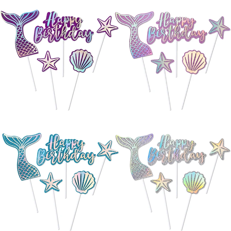 

Mermaid Birthday Party Decor Glitter Shell Starfish Mermaid Tail Cake Topper Under The Sea Girl 1st Birthday Party Cake Decor