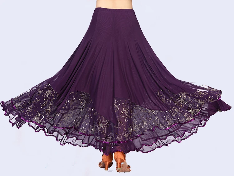 New Modern Standard Waltz Competition Dance Costumes Flamenco Skirt for Women Gypsy Style Lace High Waist Big Swing Dress