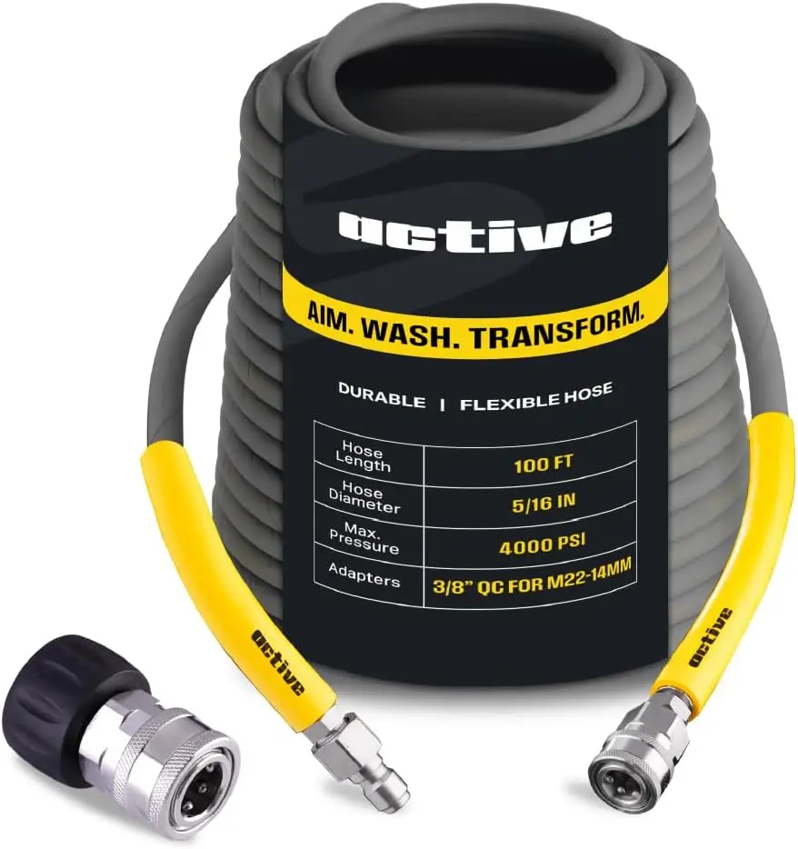 

Flexible Steel Braided Pressure Washer Hose, M22-14mm, Kink Resistant, Max 4000PSI & 12GPM & 212°F for Gas/Electric Washers