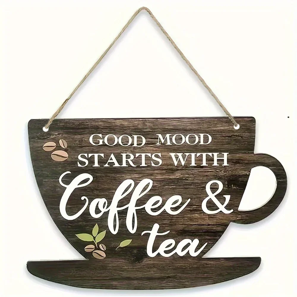 Rural Style Vintage Coffee Wooden Sign Slogan Decoration Cafe Door Pendant for Kitchen Shop Crafts Creative Cup Shaped Hanging