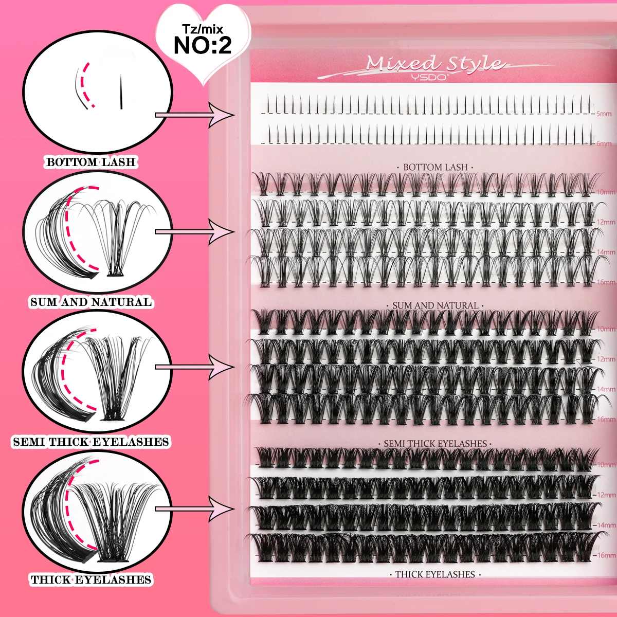 14/32 Reihen Einzelwimpern-Set, Cluster-Wimpern DIY Wimpernverlängerungs-Kit mit Kleber, Versiegelung, Kleberentferner und Pinzette – Detail 10