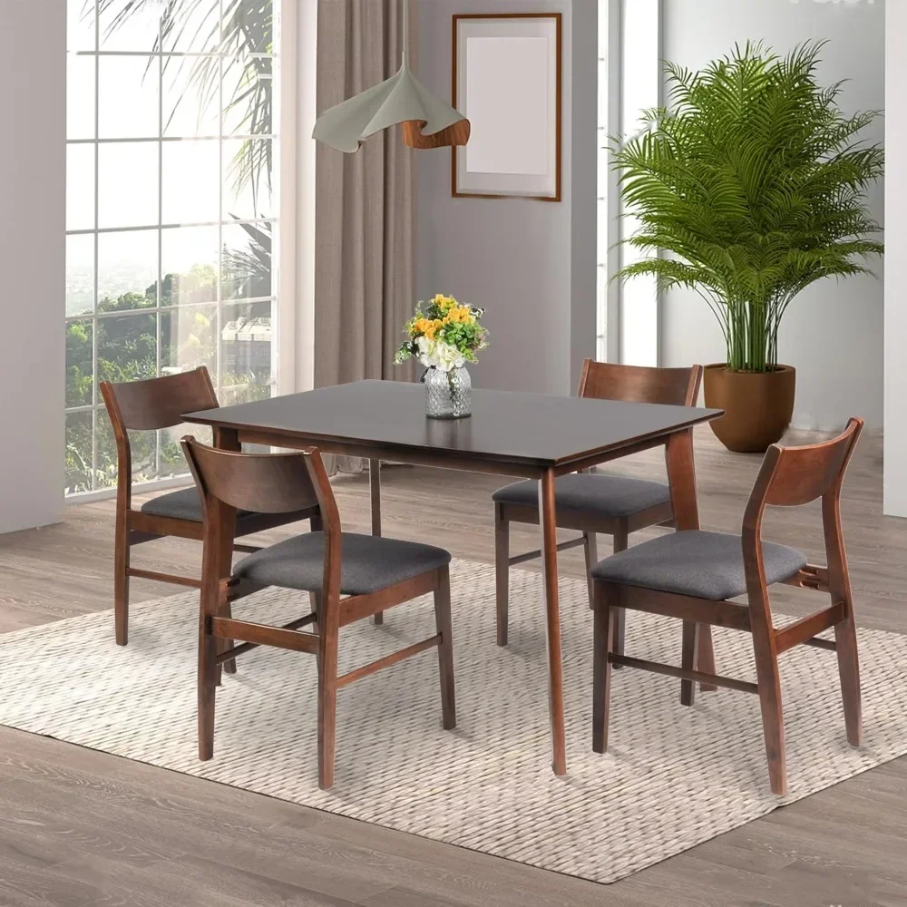 5 Piece Wooden Dining Room Table Set for 4 Mid Century Modern Wood Dinette Set Kitchen Table and 4 Chairs, Dining Tables