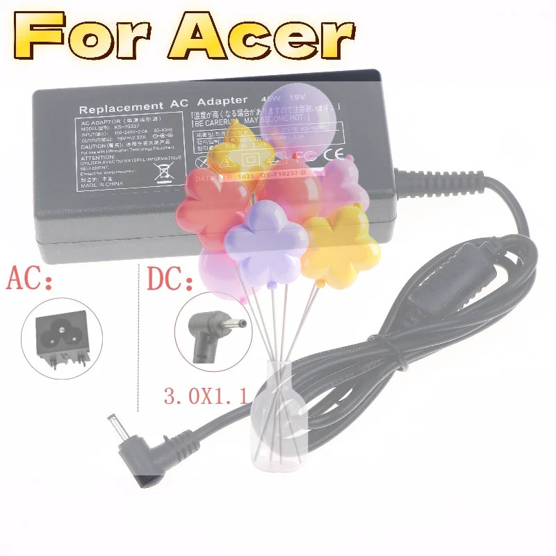 

1Pcs Laptop Power Adapter Charger 19V 2.37A 45W 3.0*1.1mm AC For Acer A13-045N2A S7 S7-392/391 V3-371/372 V3-371-52PY/30FA
