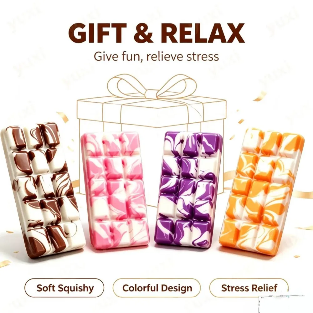 Holiday Chocolate Bar Squishy Toy, Soft Elastic Squeeze Anti‑Anxiety Fidget Toy, Perfect Christmas Stocking Stuffer Gift