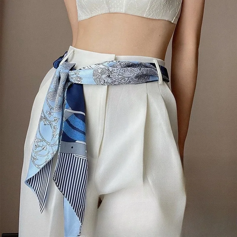

Korean-style long and narrow small silk scarf, belt, hairband, versatile and high-end scarf streamer for women
