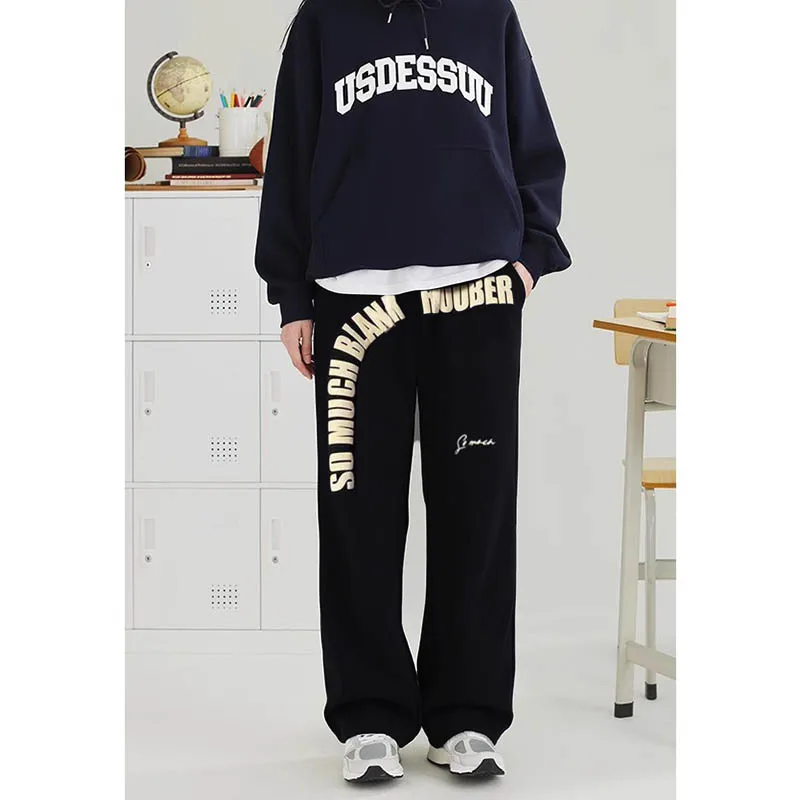 

2024 spring and fall casual pants women's sweatpants mid-waist corset pants patchwork loose sports casual pants