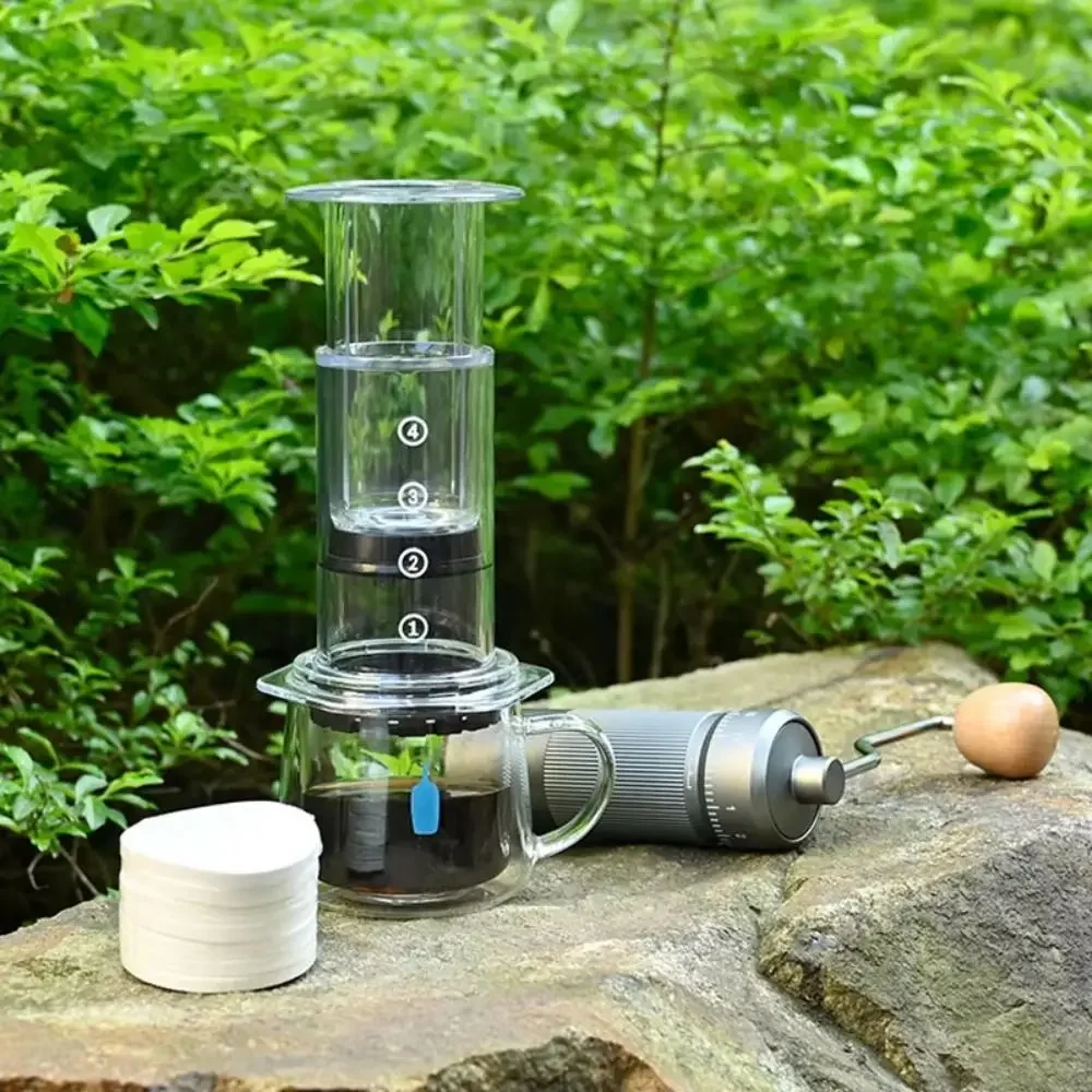 

Hand Press Coffee Pot Anti-slip Light Weight Pour Coffee Maker Outdoor Portable Coffee Kettle French Style Transparent