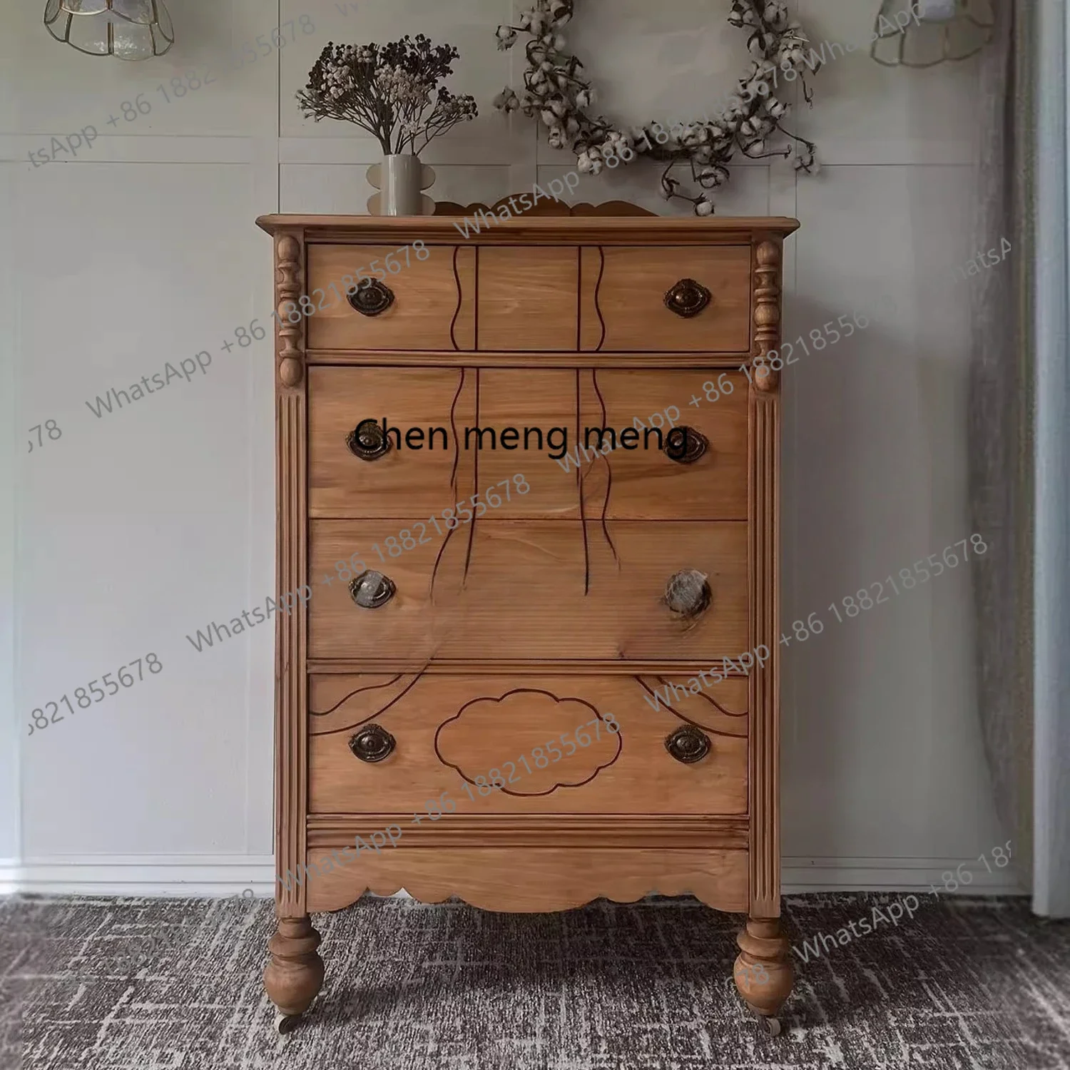 

X Retro solid wood chest bedroom, storage, medieval home carved storage cabinet