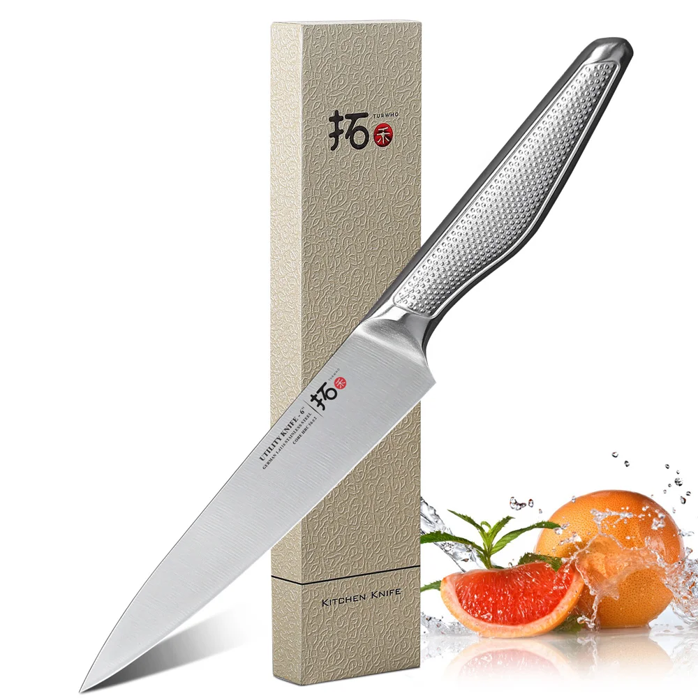 

TURWHO 6 Inch Utility Knife High Carbon German 1.4116 Stainless Steel Kitchen Knives Multi Function Sharp Cleaver Slicing Knife