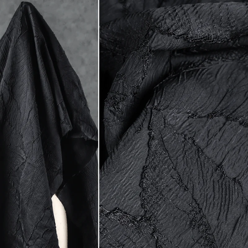 Black Leaf Relief Three-dimensional Jacquard Fabric Creative Transformation Dress Coat Curtain Clothing Designer Fabric