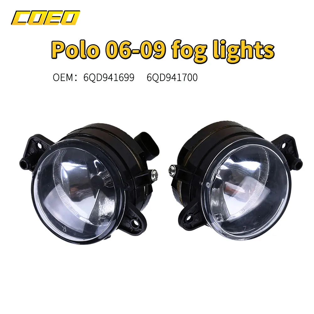 2Pc Auto Front Bumper Fog Light Lamp Assembly For VW Polo 2006-2009 6QD941699 6QD941700