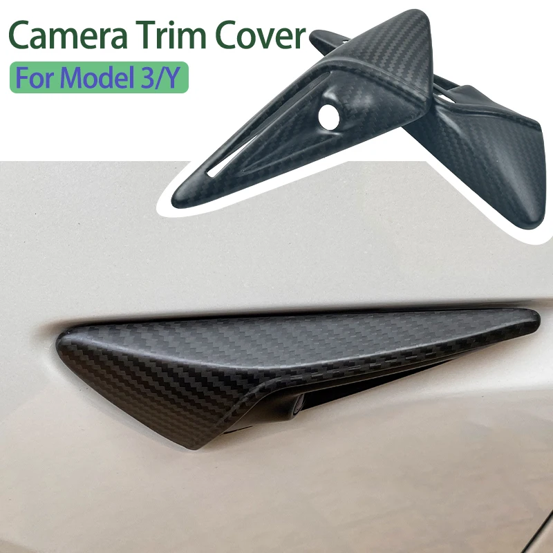 For Tesla Model 3 Real Carbon Fiber Accessories Model Y 2017-2023 Side Standard Leaf Board Stickers Side Camera Protection Cover