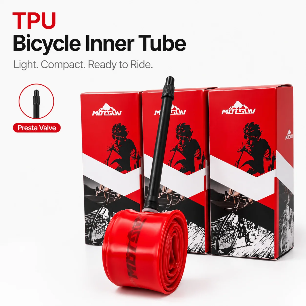 MOTSUV Rennrad Ultraleichter Fahrradschlauch 700X18 25 28 32C TPU Innenschlauch 45/65/85mm Länge Französisches Ventil Superleichter Schlauch Fahrradteil