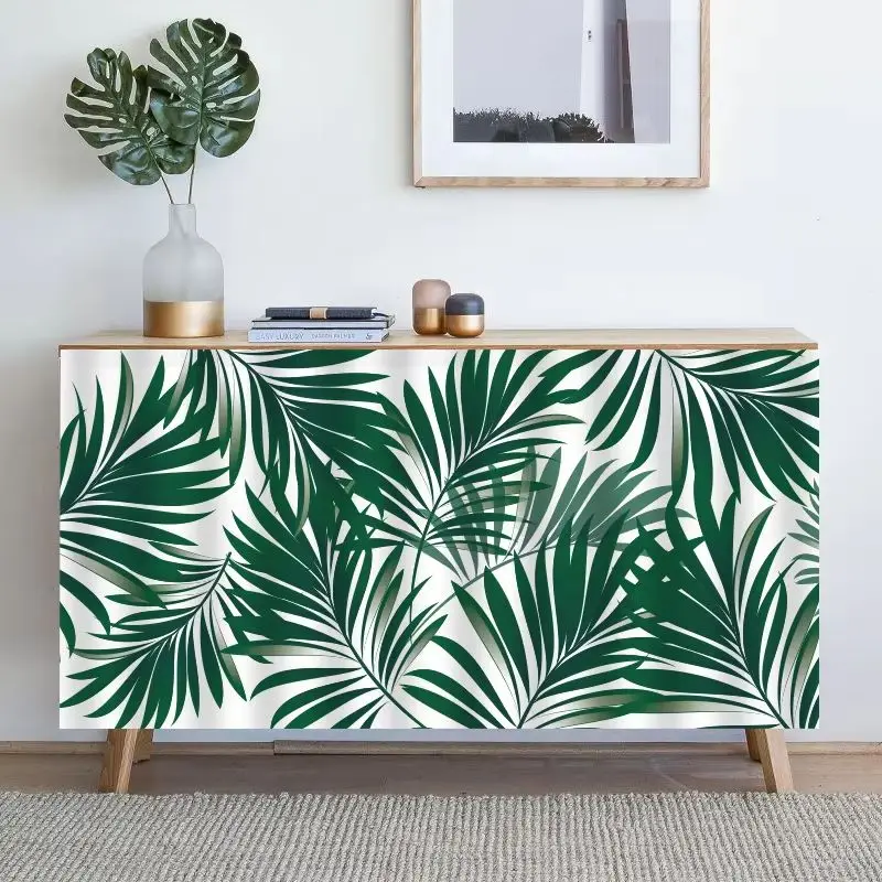 VIKAMA Tropical Leaves Butterfly Print Cabinet Curtain Self‑Adhesive No‑Drill Dustproof Shield Curtain For Cupboard Home Decor