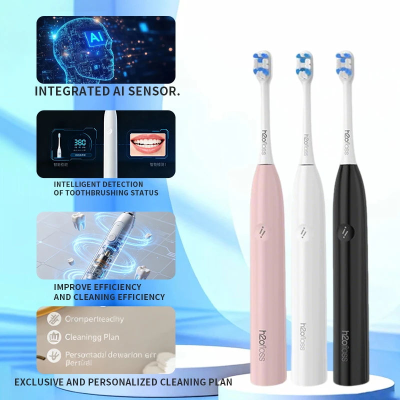 H2ofloss Electric Toothbrush 38000 VPM with AI Sensor 6 Modes 90 Days Battery Life IPX7 Waterproof for Teeth Cleaning