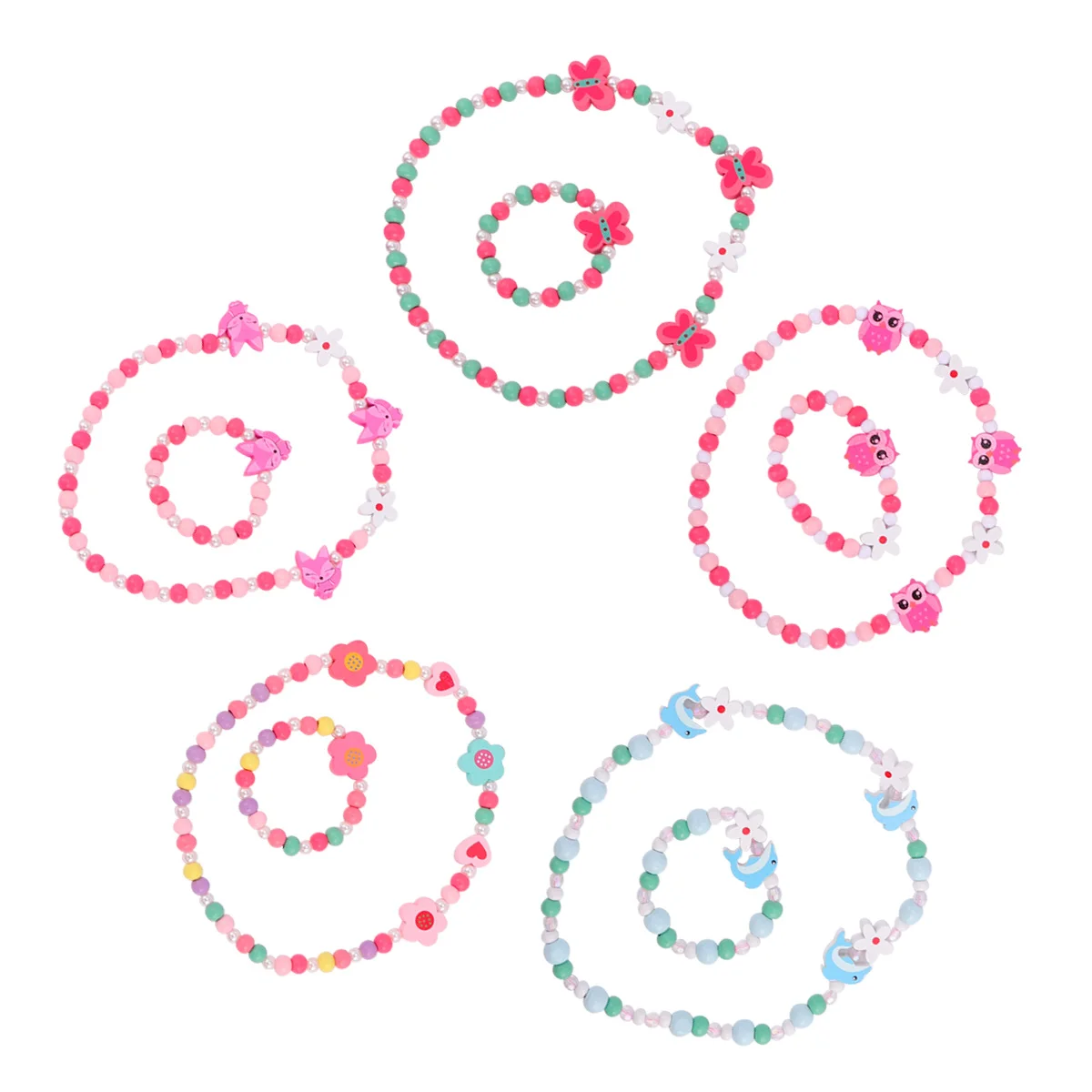 

5 Sets Girls Bracelet Children's Necklace Necklaces and for Kids Little Suit Wooden Beads