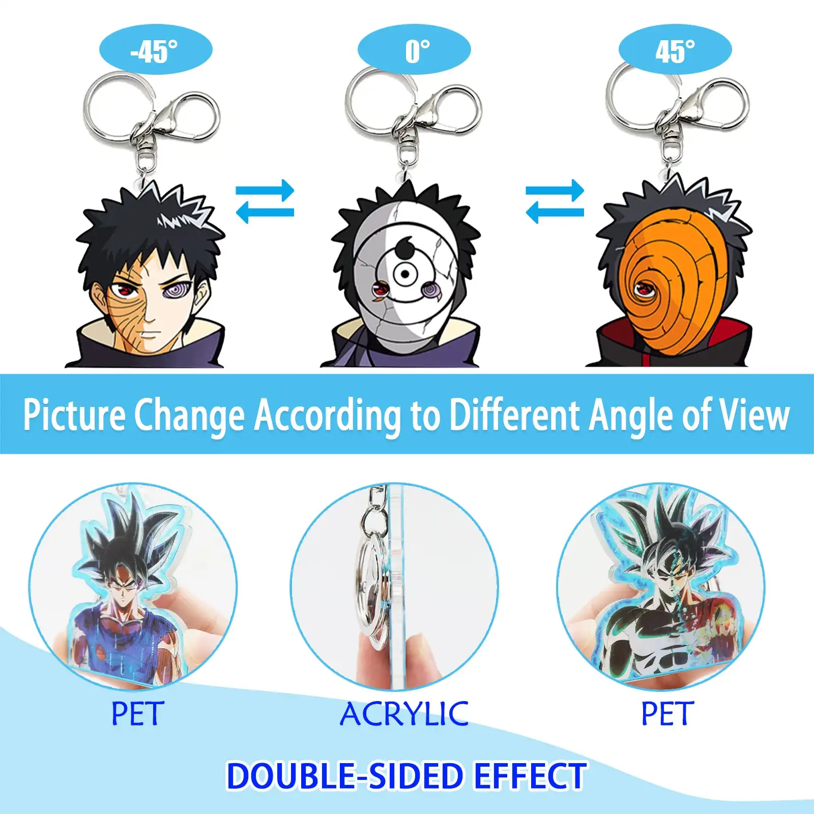 Anime Naruto Uchiha Obito Motion Key Chains Acrylic Keychains Bag Pendant Car Keyring Anime Peripherals Gift for Men Women Child