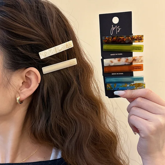 2pcs/set Acetate Hair Clips Font Geometric Hairpins Women Sweet Cute Simple Bang Side Pin Girl Hair Accessories