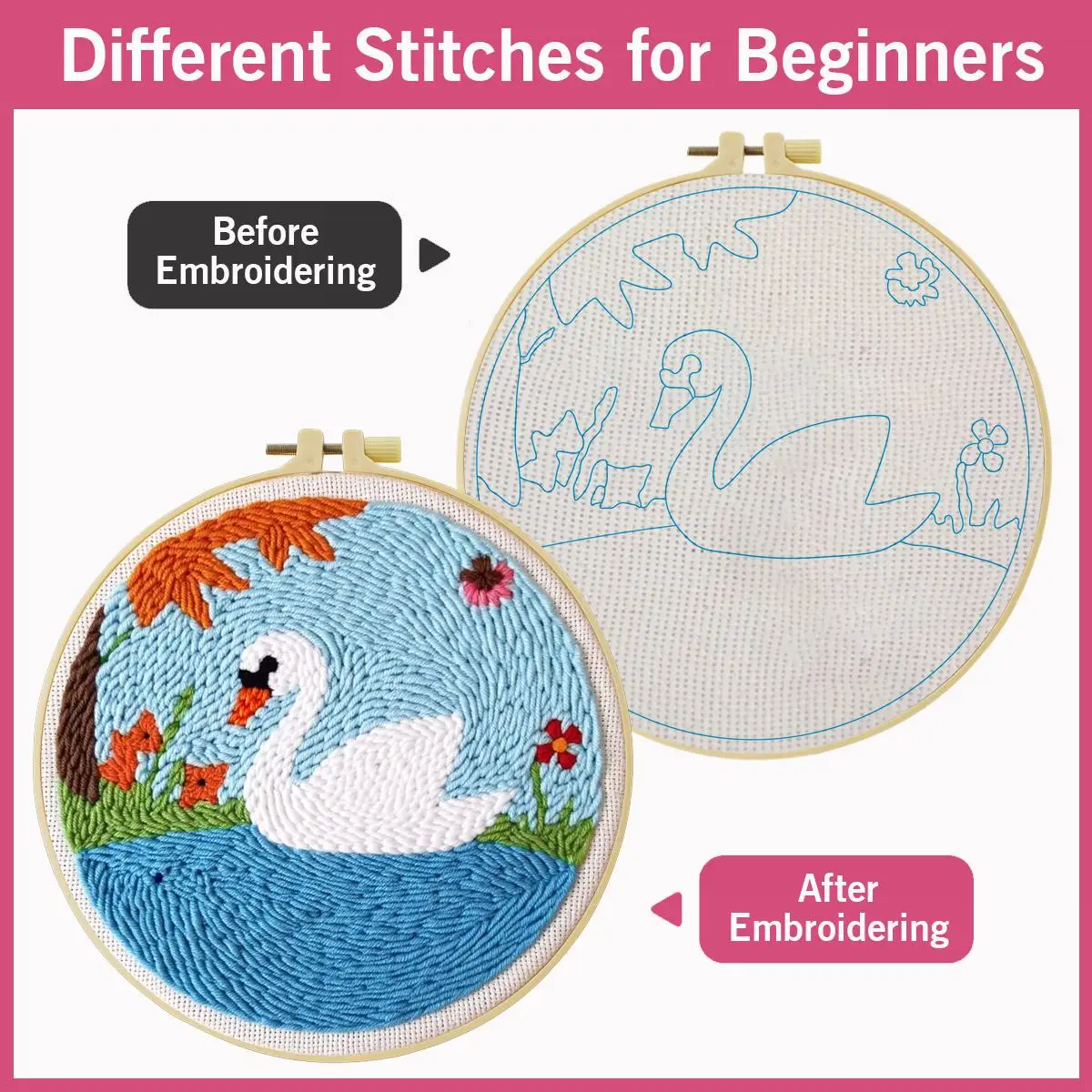 20X20CM/7,87 Zoll Tier - Schwan Stanznadel-Stickset, Stickerei, gestrickte Stickerei, DIY handgemachtes Geschenk, Nadelkunst – Detail 4