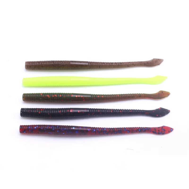 10pcs Fishing Soft Plastic Lure 11cm Worm for Sea Fishing Wacky Rig Neko Rig Ned Rig Finesse Rig Walleye Catfish Perch Bass