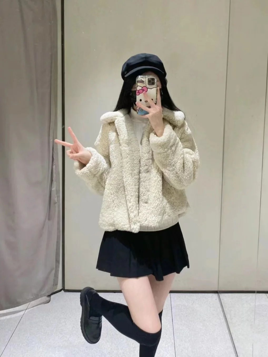 Dames Thiened Lamsbont Jaet Loose Fit Kraag bovenkleding Herfst Winter Nieuwe collectie Pure kleur Veelzijdige knoopsluiting