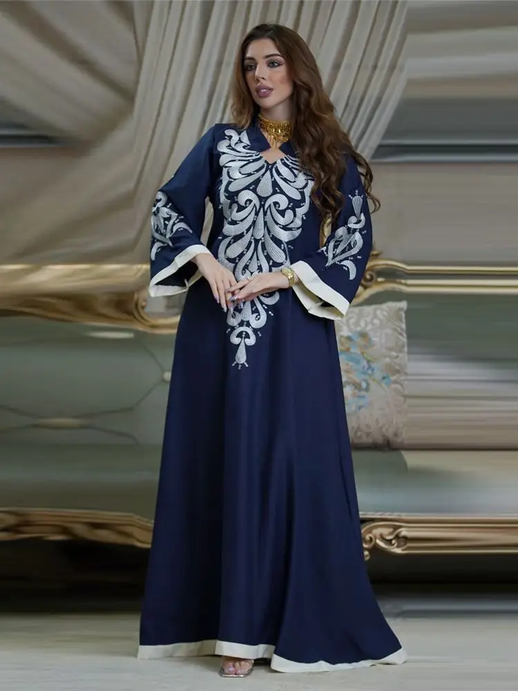 Ramadan Eid Robe Abaya Dress for Women Embroidery Party Long Dresses for Prayer Kaftan Abaya Dubai Arabic Turkey Islam Indian