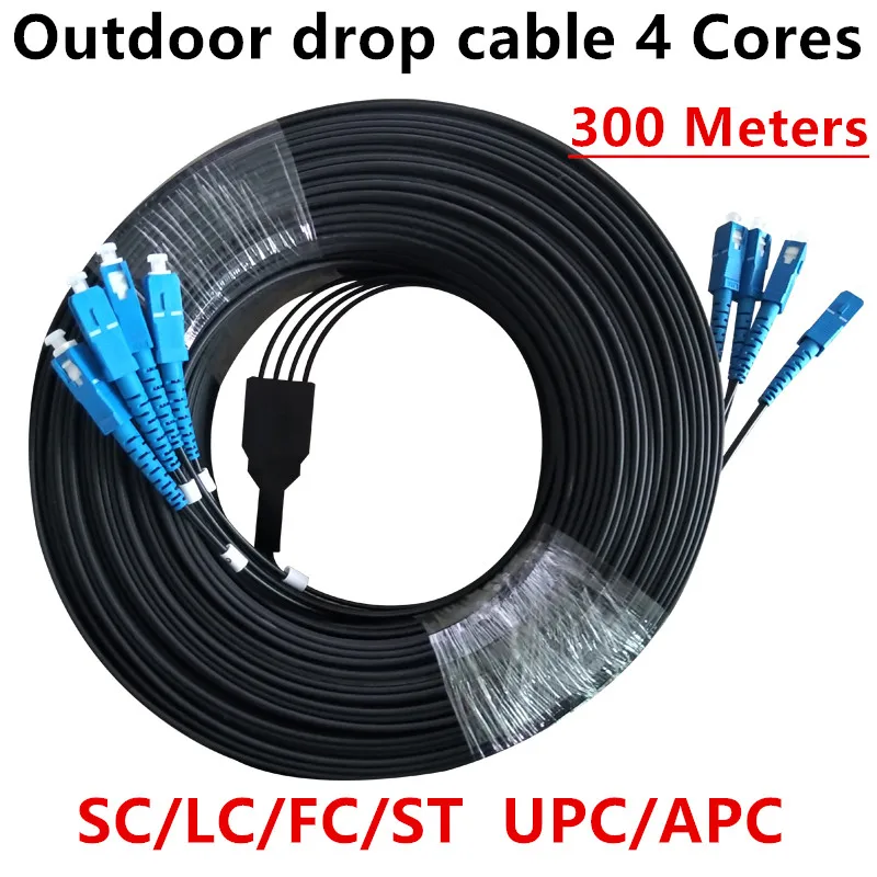 

300 Meters Outdoor SC Drop Cable FTTH 3 Steel 4 cores Fiber Patch Cord jumper With LC SC FC ST UPC APC Connector