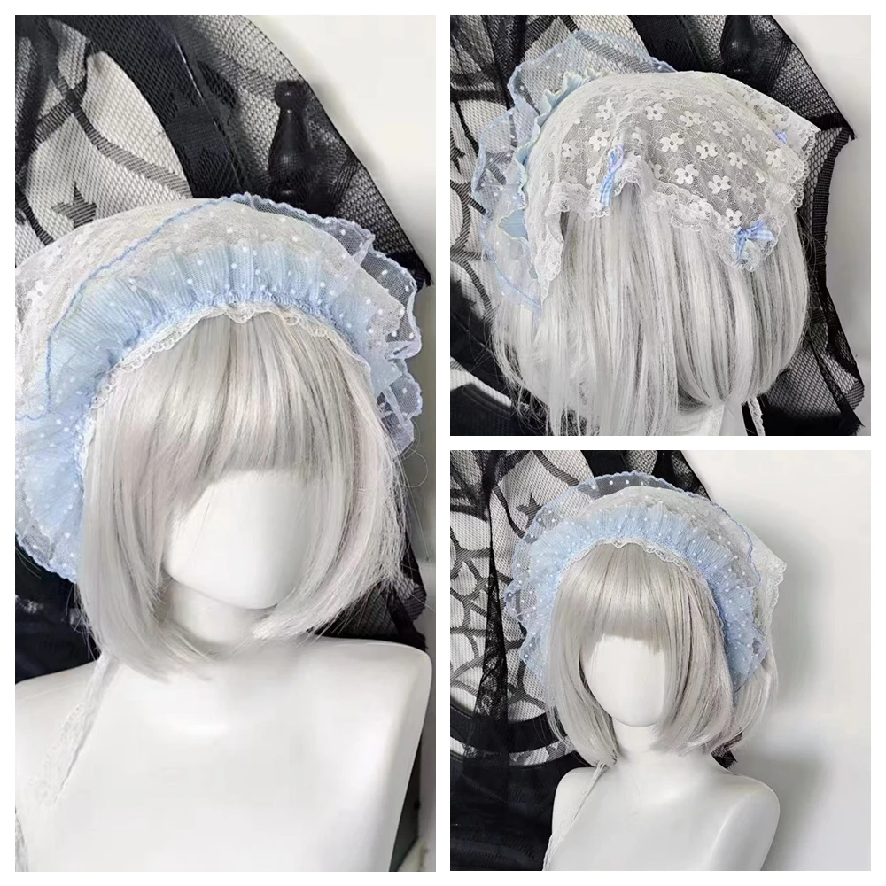 Lolita Elegant Lace Trim Headband Mesh Lace Flower Triangle Scarf Hair Hoop Sweet Lace-up Floral Head Wrap Hair accessories