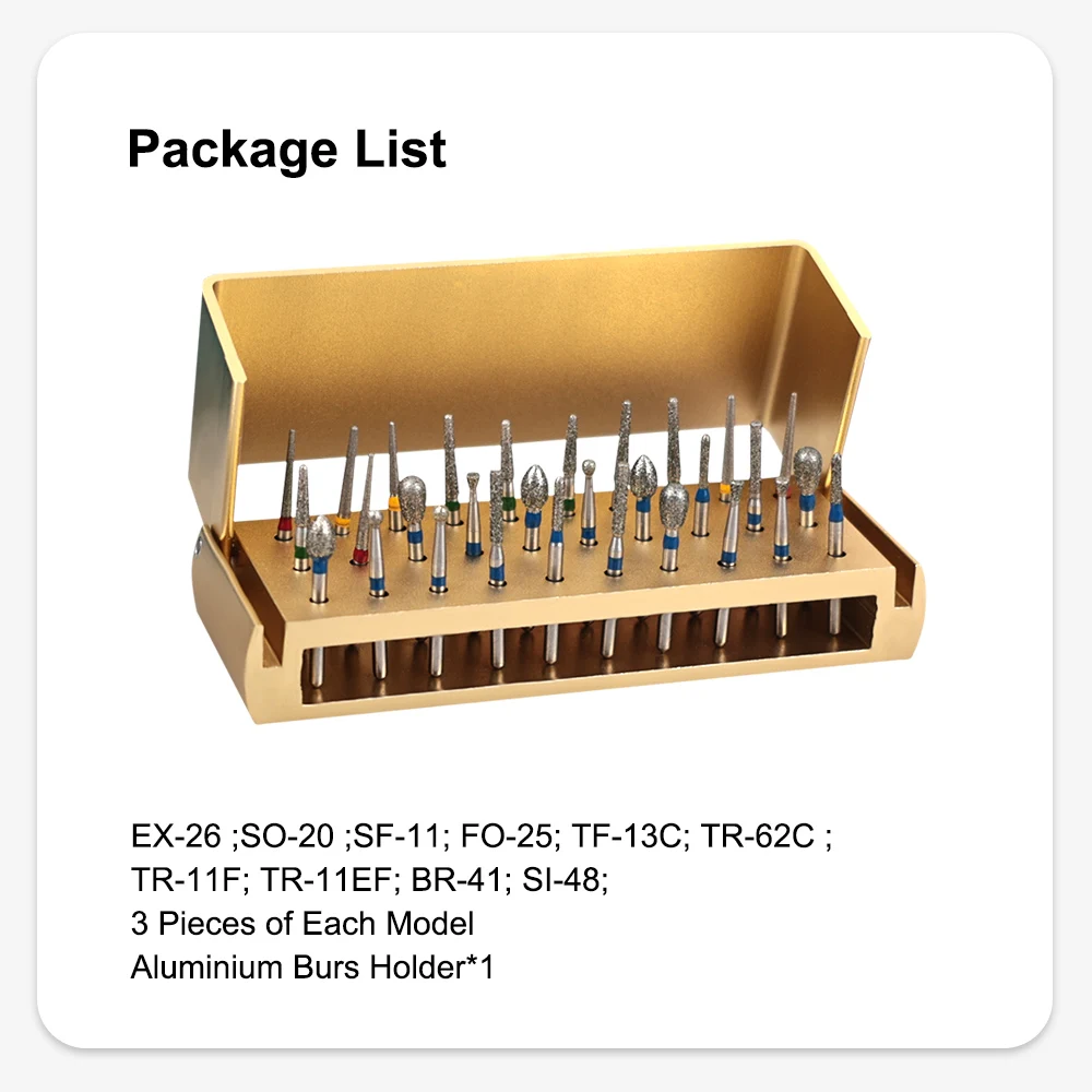 ELIJAH Colorful 30 Pcs/Set Aluminium Dental Burs Kit With Holder Burs For High Speed Handpiece Turbine Burs Disinfection Box