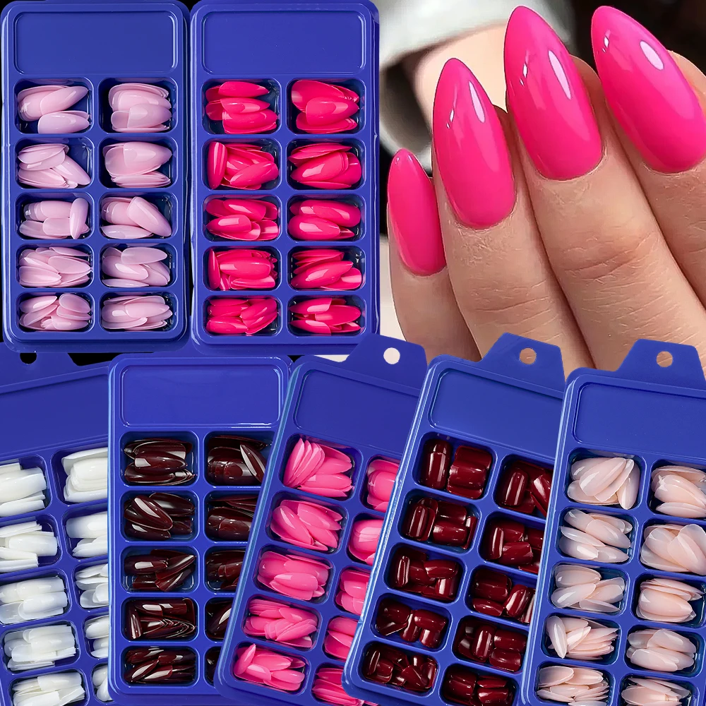 120pcs/Box Almond Fake Nail Tips Almond Short Square Full Cover Press On Nails Tips DIY Nail Extension Acrylic False Nails Tips