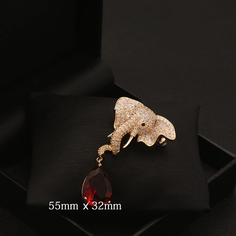 Lucky Elephant Brooch Women's High Sense Crystal Pin Men Badge Animal Clothes Accessories Suit Jacket Fashion Corsage Gifts 6145