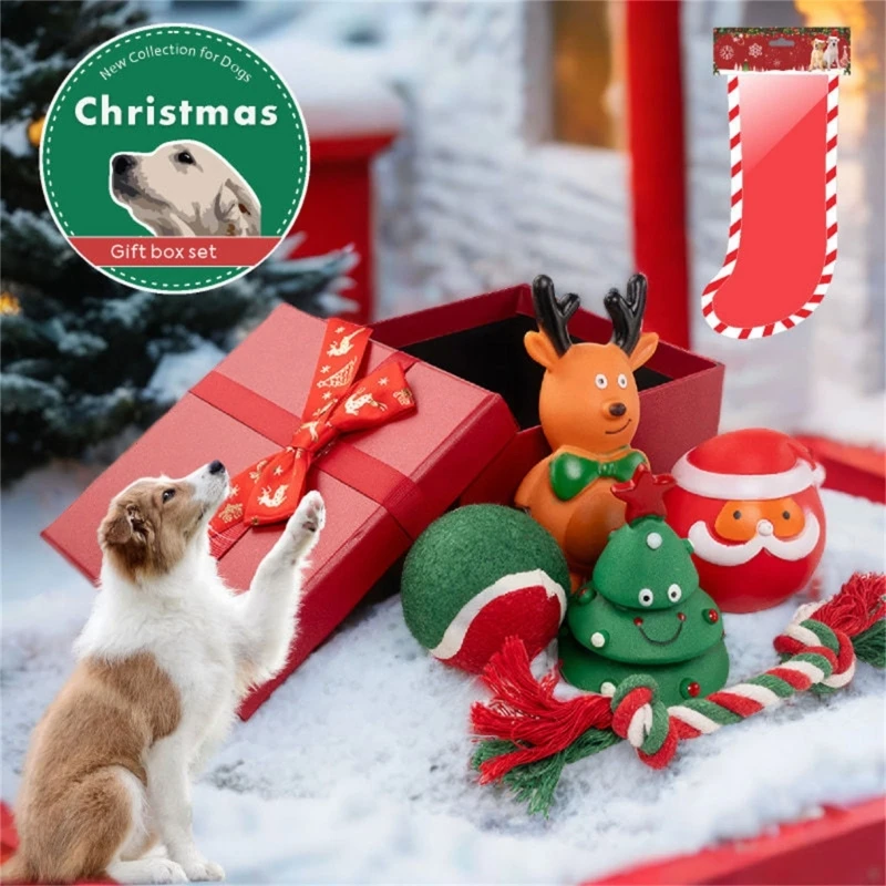 คริสต์มาสสัตว์เลี้ยงสุนัข Entertainment Giftbox กัดความต้านทานสุนัข Chewable ของเล่นสำหรับสุนัขในร่มทุกสายพันธุ์สัตว์เลี้ยง 45BE