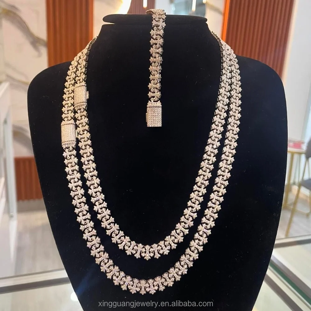 Popular Style Big Size Cross Shape Moissanite Cuban LInk Chain 20mm S925 Silver Hip Hop Necklace VVS Moissanite Rapper Chain...
