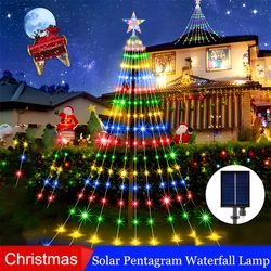 Solar Five-Pointed Star Waterfall Light Waterproof Fairy lights Christmas Tree Decor For Garden Party New year's eve Decorations