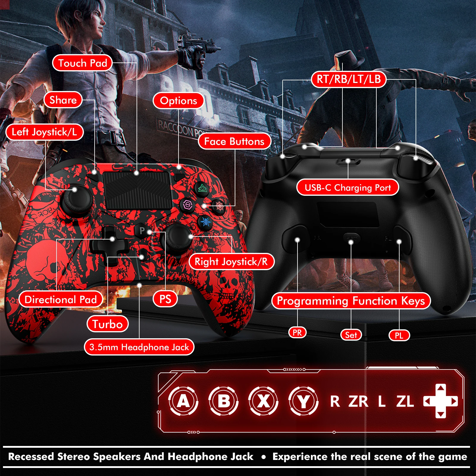 Bezprzewodowy kontroler PS4 do konsoli PlayStation 4/3, joystick do PS4/3, kompatybilny z PC i Androidem, obsługa Bluetooth, sześcioosiowy, podwójna wibracja. — zdjęcie produktu 6