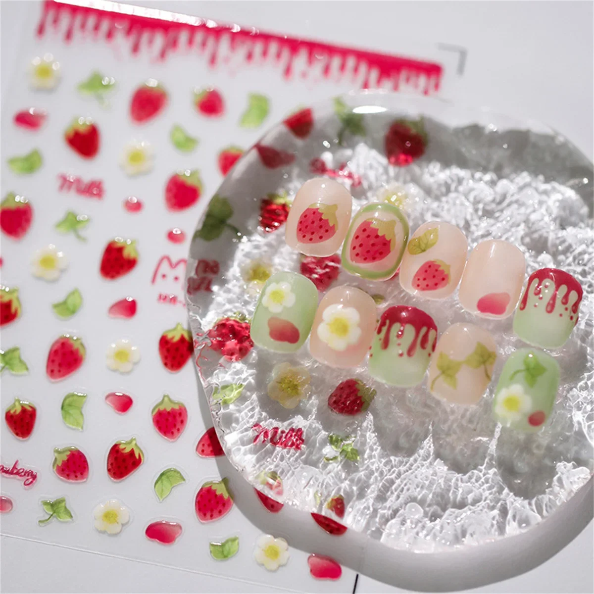 1pcs 5D Kawaii Jelly Strawberry Nail Art Stickers Fashion Cartoon Fruit Nail Transfer Slider Decals DIY Decorations Accessories