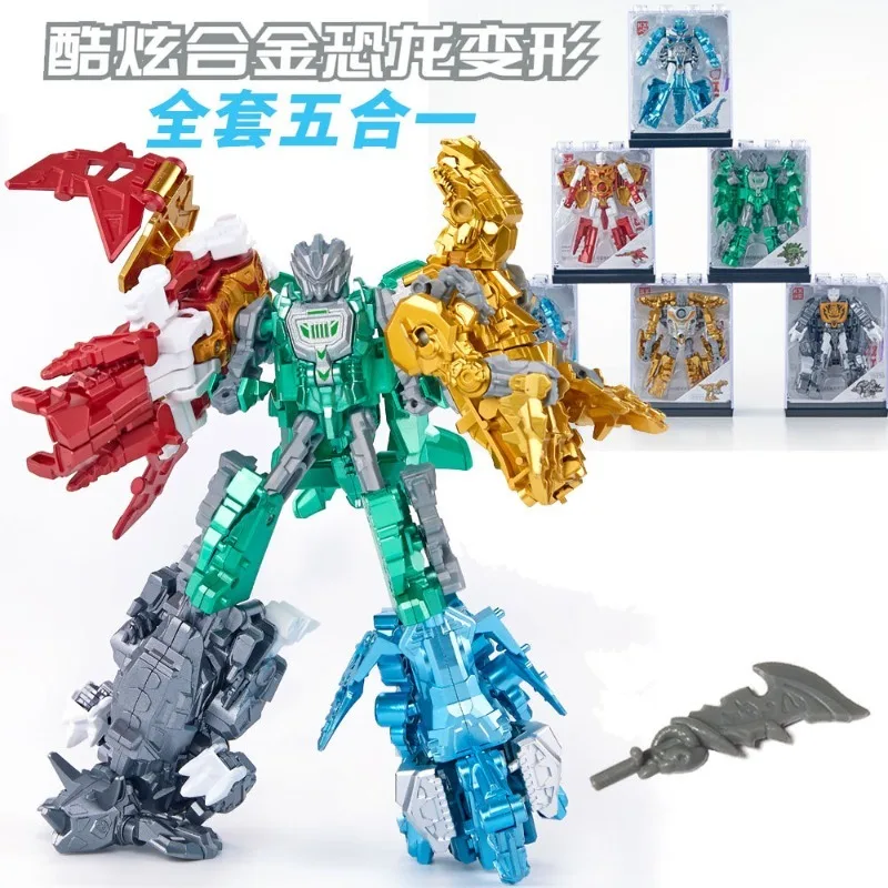 Alloy Five-in-one Robot Dinosaur Deformation Assembling Model Children Boy Tyrannosaurus Rex Educational Toy