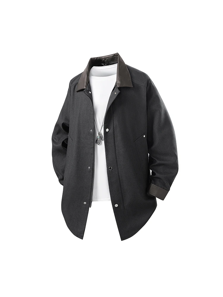 

Casual Patchwork Collar Jaet Men's Mid-Length Single Button Loose Trendy Autumn 2025 New Sle Windbreaker Coat