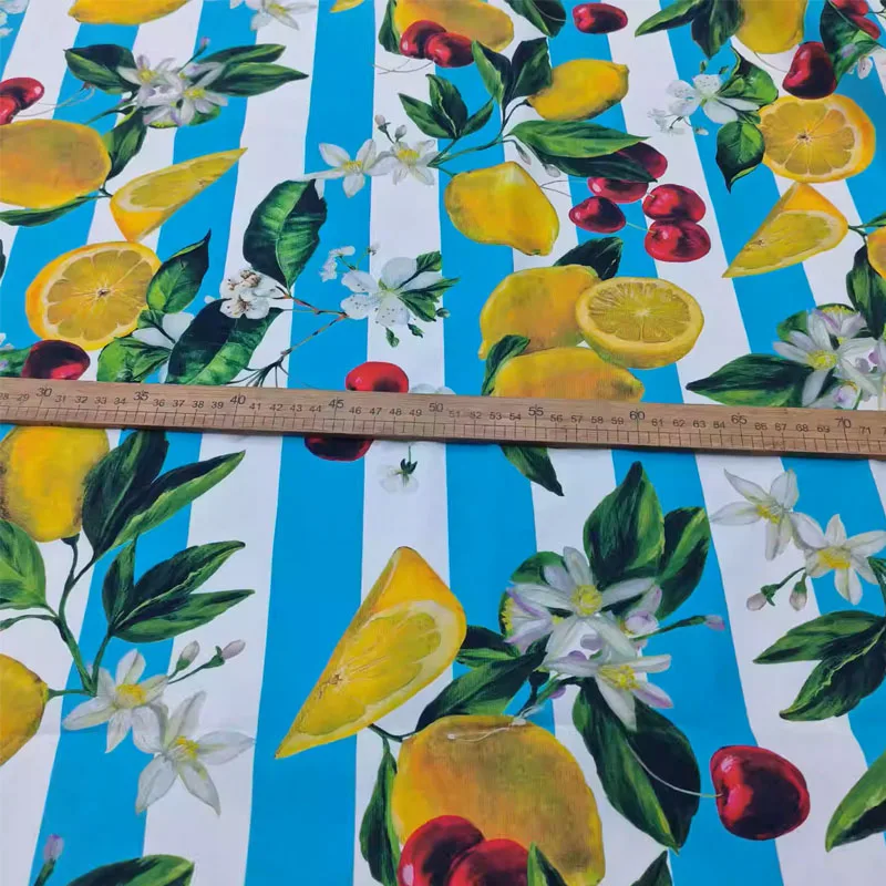 

Blue and White Stripe Lemon Printed Poplin Cotton Fabric For Dress/Blouse Telas Para Costura Tissus DIY Cloth Sewing Material