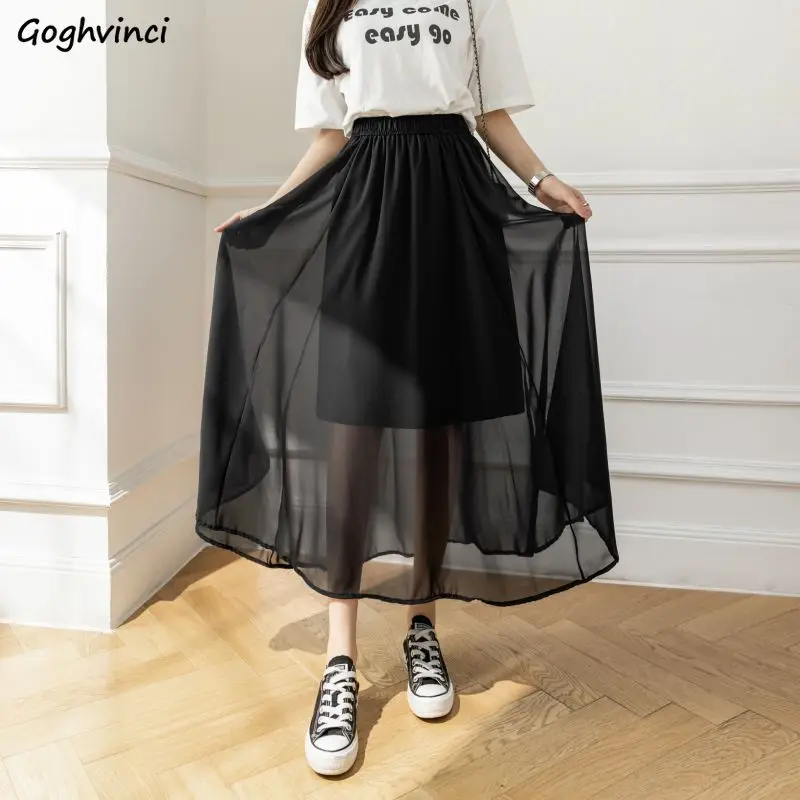 

Skirts Women Mesh Patchwork Loose Fit Drape Fairycore All-match Streetwear Trendy Chic Summer Chiffon Korean Style Y2k Solid