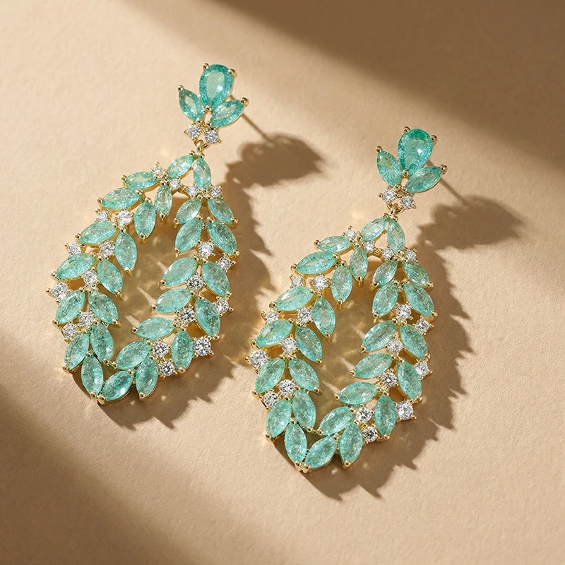 

Модные серьги-подвески SENYU с кристаллами огранки багет и в форме листа для женщин, с микро-паве из фианитов, высококачественные ювелирные изделия для свадьбы и вечеринок